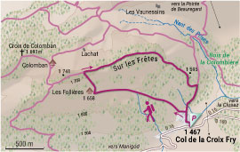 Tracé de la randonnée sur les frêtes de Beauregard dans les Aravis