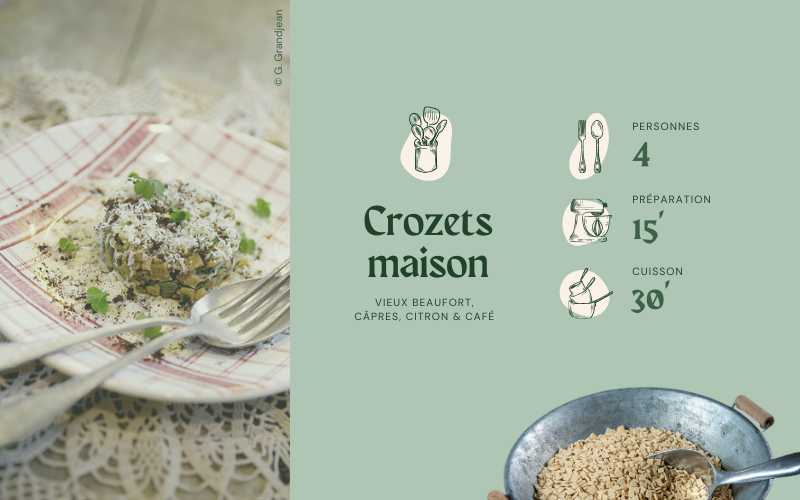 Recette de crozets maison : vieux beaufort, câpres, citron et café