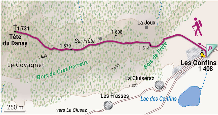 Tracée de la randonnée à la Tête du Danay depuis les Confins ©Claude Dubut