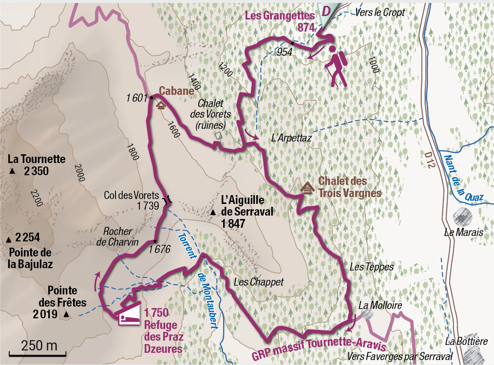 Tracée de la randonnée à la Tournette - Tour de l'Aiguille de Serraval ©Claude Dubut