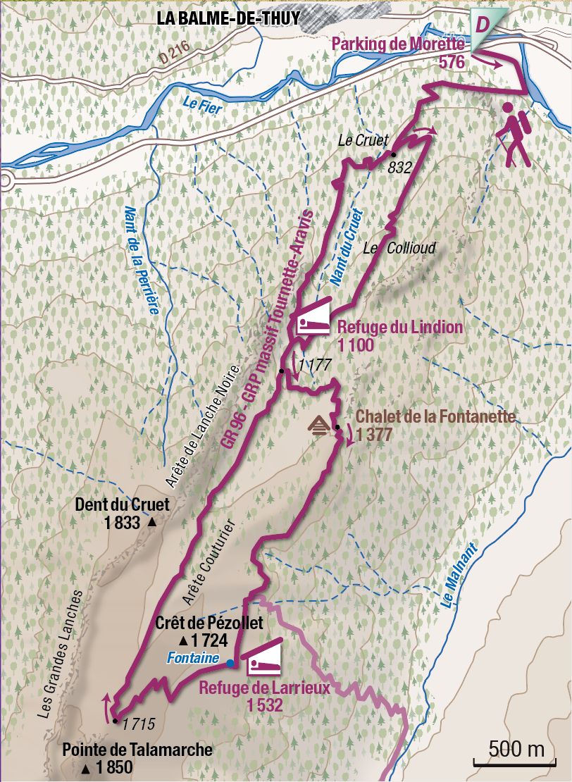 Tracé de la randonnée au refuge du Lindion ©Claude Dubut