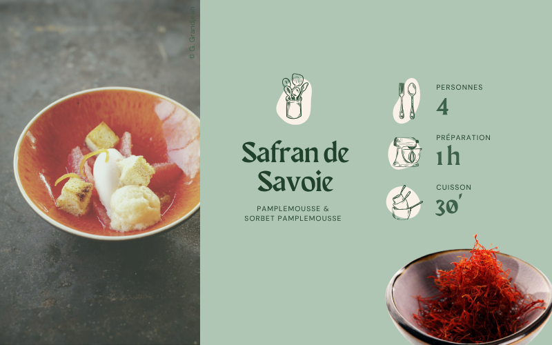 Image pour Recette : Safran de Savoie, pamplemousse et sorbet pamplemousse