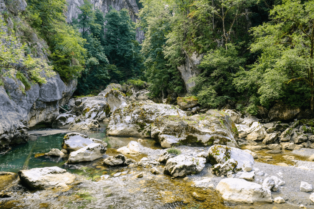 Le Chaos du Chéran est un canyon surcreusé dans le calcaire par les glaciers du quaternaire qui recouvraient les Bauges.